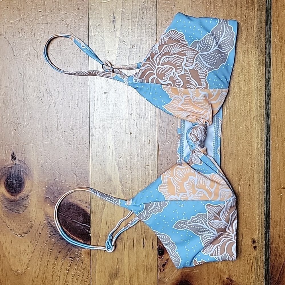 Shein Blue And Orange Print Knotted Bikini Top